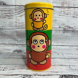 Vintage 1990s Sanrio Monkichi 3 Tiered Tin Canister Organizer